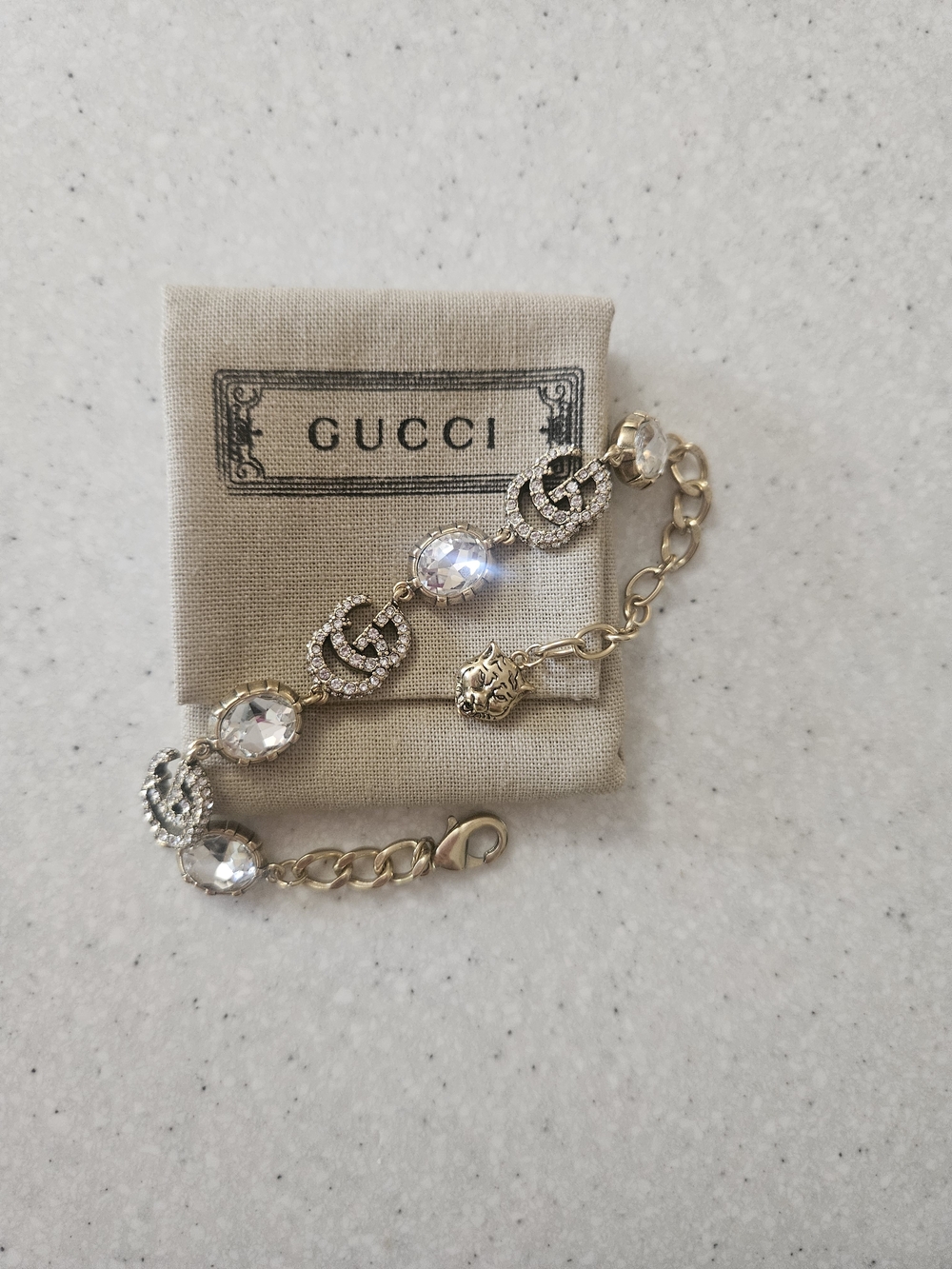 Gold Crystal Interlocking G Bracelet - Clear